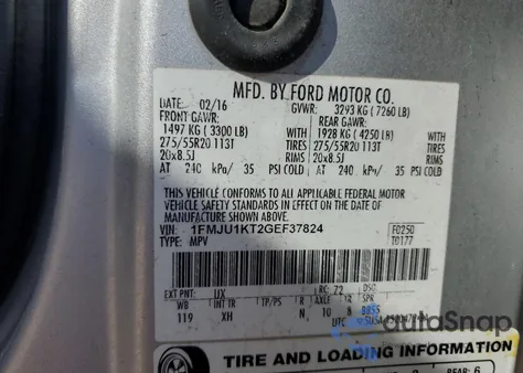 2016 Ford Expedition Limited из США, поврежденный, VIN 1FMJU1KT2GEF37824